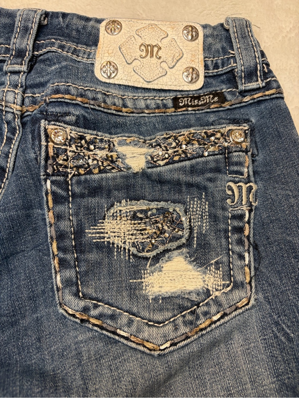 Miss Me Distressed Dark Blue Flare Jeans